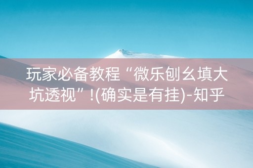 玩家必备教程“微乐刨幺填大坑透视”!(确实是有挂)-知乎
