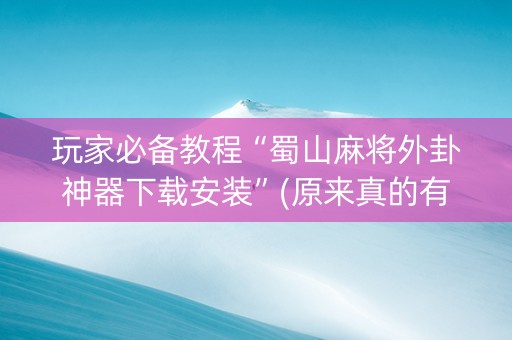 玩家必备教程“蜀山麻将外卦神器下载安装”(原来真的有挂)-知乎