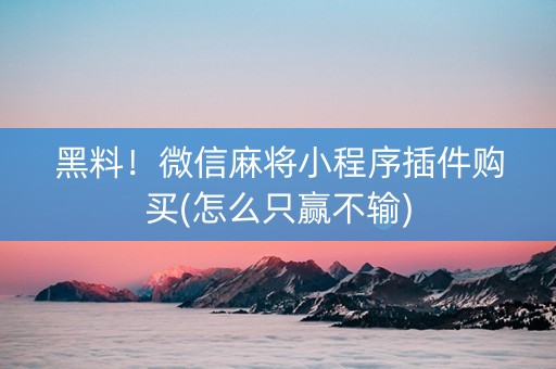 黑料！微信麻将小程序插件购买(怎么只赢不输)