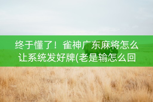 终于懂了！雀神广东麻将怎么让系统发好牌(老是输怎么回事)
