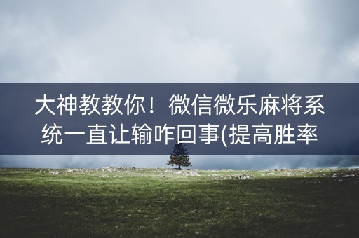 大神教教你！微信微乐麻将系统一直让输咋回事(提高胜率技巧)