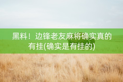 黑料！边锋老友麻将确实真的有挂(确实是有挂的)