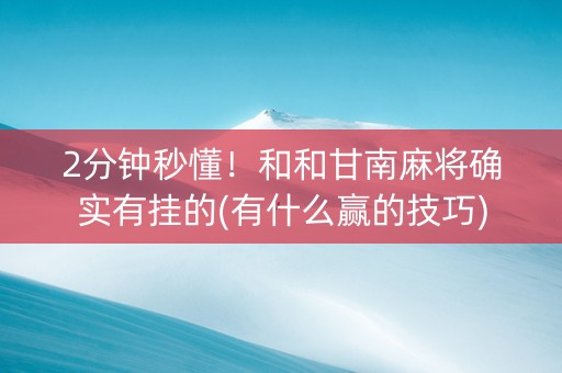 2分钟秒懂！和和甘南麻将确实有挂的(有什么赢的技巧)