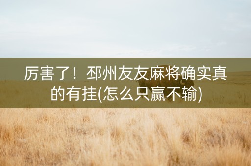 厉害了！邳州友友麻将确实真的有挂(怎么只赢不输)