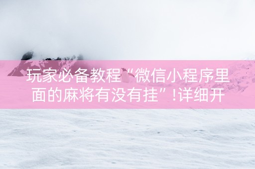 玩家必备教程“微信小程序里面的麻将有没有挂”!详细开挂教程-知乎