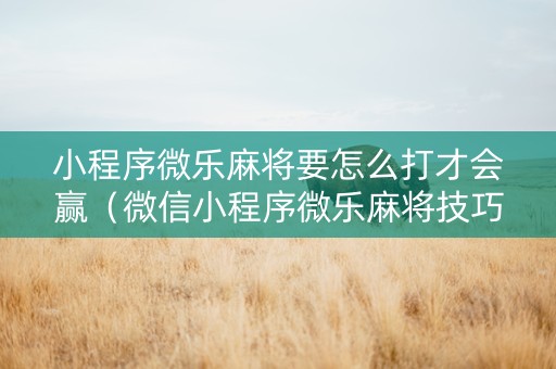 小程序微乐麻将要怎么打才会赢（微信小程序微乐麻将技巧）