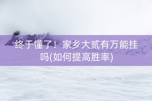 终于懂了！家乡大贰有万能挂吗(如何提高胜率)