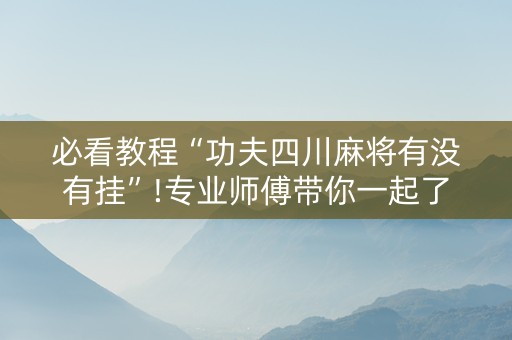 必看教程“功夫四川麻将有没有挂”!专业师傅带你一起了解（详细教程）-知乎