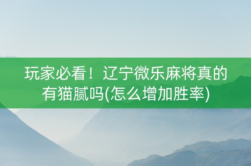 玩家必看！辽宁微乐麻将真的有猫腻吗(怎么增加胜率)