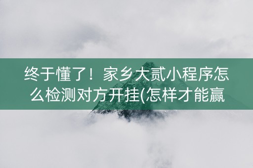 终于懂了！家乡大贰小程序怎么检测对方开挂(怎样才能赢)