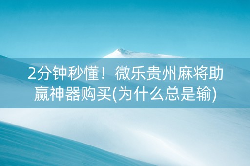 2分钟秒懂！微乐贵州麻将助赢神器购买(为什么总是输)