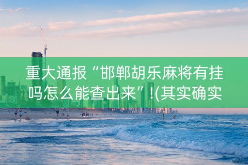 重大通报“邯郸胡乐麻将有挂吗怎么能查出来”!(其实确实有挂)-知乎