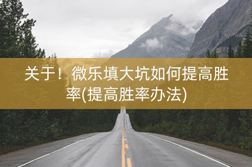 关于！微乐填大坑如何提高胜率(提高胜率办法)