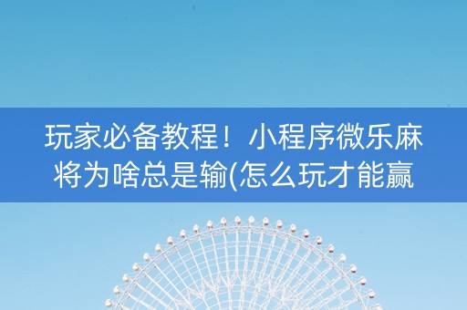 玩家必备教程！小程序微乐麻将为啥总是输(怎么玩才能赢)