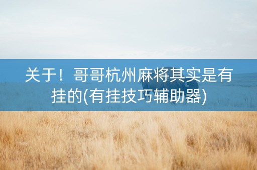 关于！哥哥杭州麻将其实是有挂的(有挂技巧辅助器)