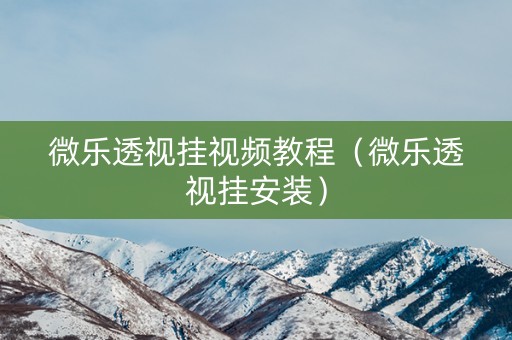 微乐透视挂视频教程（微乐透视挂安装）