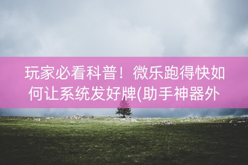 玩家必看科普！微乐跑得快如何让系统发好牌(助手神器外辅工具)
