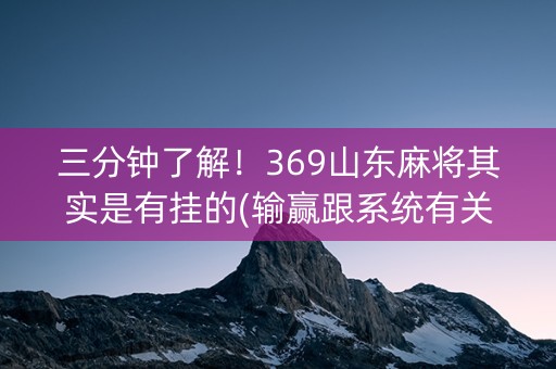 三分钟了解！369山东麻将其实是有挂的(输赢跟系统有关系吗)