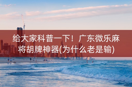给大家科普一下！广东微乐麻将胡牌神器(为什么老是输)