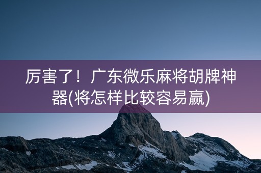 厉害了！广东微乐麻将胡牌神器(将怎样比较容易赢)