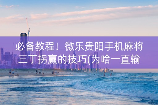 必备教程！微乐贵阳手机麻将三丁拐赢的技巧(为啥一直输)