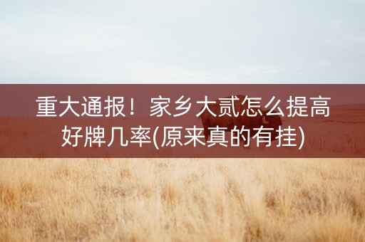 重大通报！家乡大贰怎么提高好牌几率(原来真的有挂)