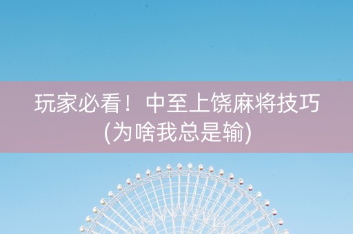 玩家必看！中至上饶麻将技巧(为啥我总是输)