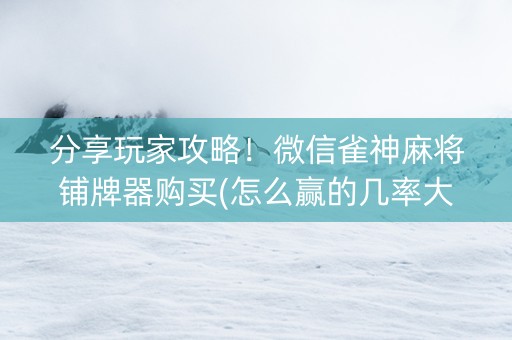 分享玩家攻略！微信雀神麻将铺牌器购买(怎么赢的几率大)