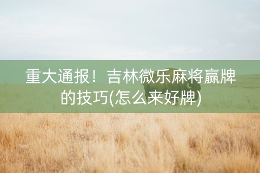重大通报！吉林微乐麻将赢牌的技巧(怎么来好牌)