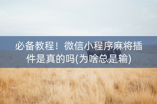 必备教程！微信小程序麻将插件是真的吗(为啥总是输)