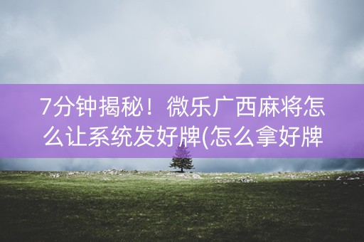 7分钟揭秘！微乐广西麻将怎么让系统发好牌(怎么拿好牌)