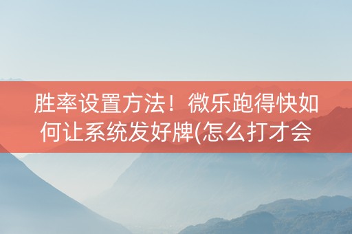胜率设置方法！微乐跑得快如何让系统发好牌(怎么打才会赢)
