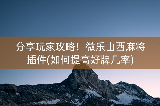 分享玩家攻略！微乐山西麻将插件(如何提高好牌几率)