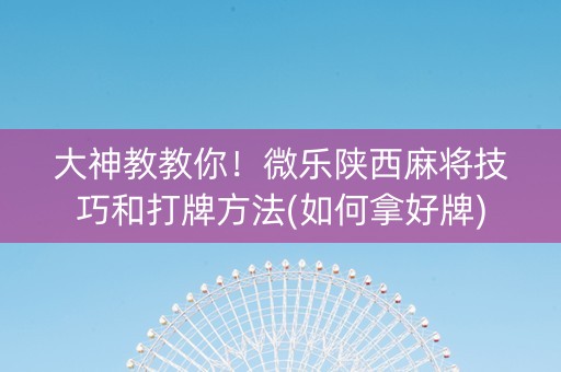 大神教教你！微乐陕西麻将技巧和打牌方法(如何拿好牌)