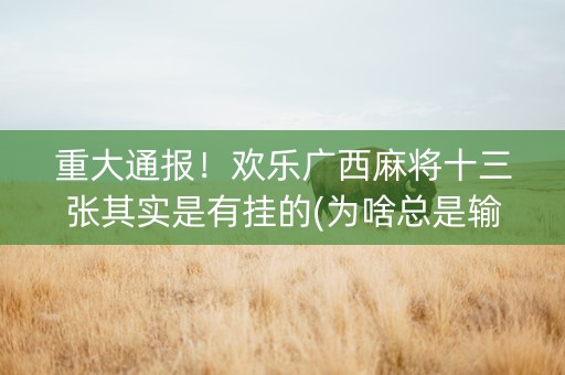 重大通报！欢乐广西麻将十三张其实是有挂的(为啥总是输)