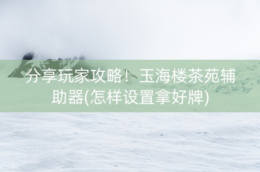 分享玩家攻略！玉海楼茶苑辅助器(怎样设置拿好牌)
