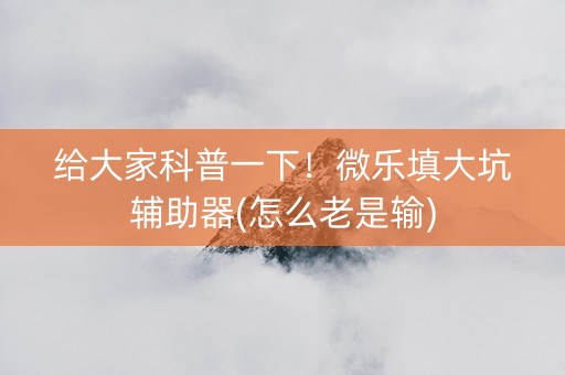 给大家科普一下！微乐填大坑辅助器(怎么老是输)