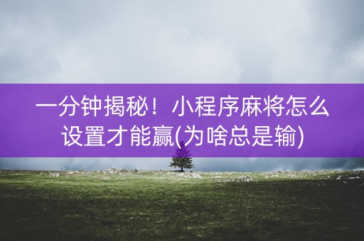 一分钟揭秘！小程序麻将怎么设置才能赢(为啥总是输)