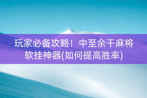 玩家必备攻略！中至余干麻将软挂神器(如何提高胜率)