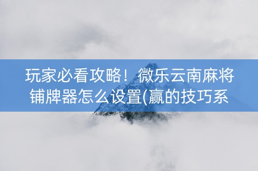 玩家必看攻略！微乐云南麻将铺牌器怎么设置(赢的技巧系统规律)