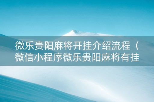 微乐贵阳麻将开挂介绍流程（微信小程序微乐贵阳麻将有挂吗）