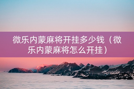 微乐内蒙麻将开挂多少钱（微乐内蒙麻将怎么开挂）
