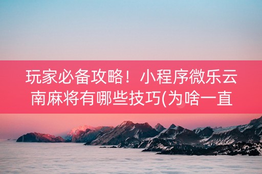 玩家必备攻略！小程序微乐云南麻将有哪些技巧(为啥一直输)