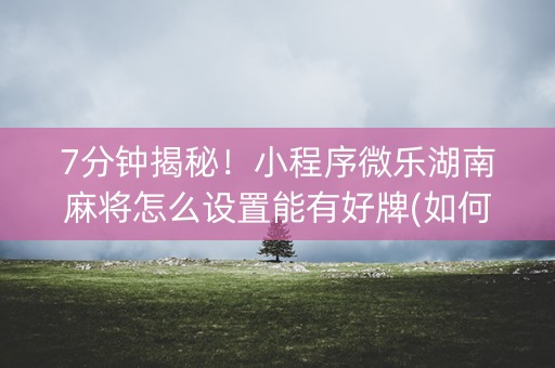 7分钟揭秘！小程序微乐湖南麻将怎么设置能有好牌(如何拿到好牌)
