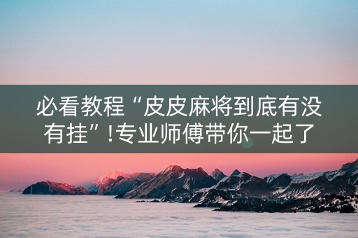必看教程“皮皮麻将到底有没有挂”!专业师傅带你一起了解（详细教程）-知乎