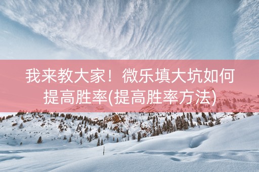 我来教大家！微乐填大坑如何提高胜率(提高胜率方法)