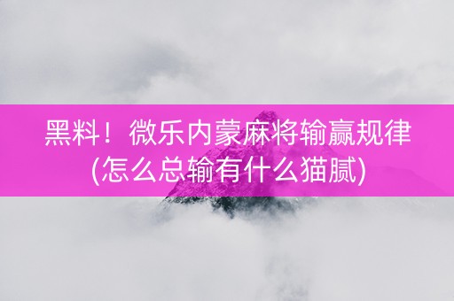 黑料！微乐内蒙麻将输赢规律(怎么总输有什么猫腻)