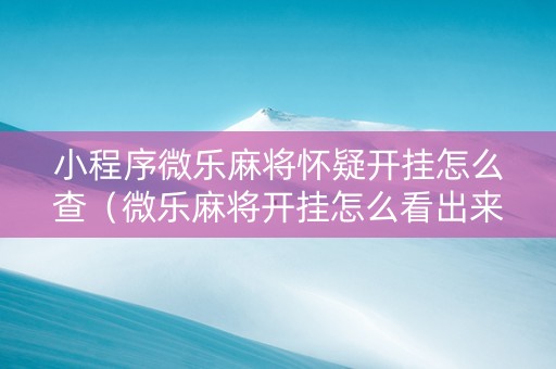 小程序微乐麻将怀疑开挂怎么查（微乐麻将开挂怎么看出来）