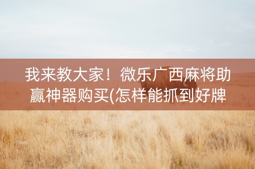 我来教大家！微乐广西麻将助赢神器购买(怎样能抓到好牌)