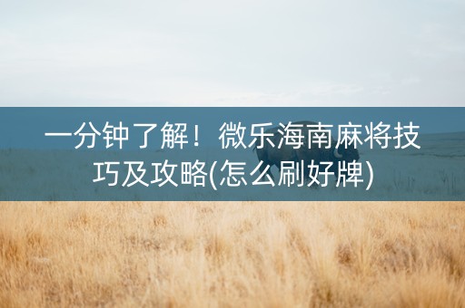 一分钟了解！微乐海南麻将技巧及攻略(怎么刷好牌)